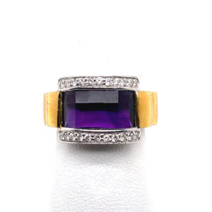 Amethyst and Diamond Ring in 18KYG