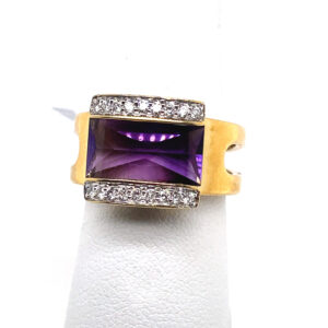 Amethyst and Diamond Ring in 18KYG