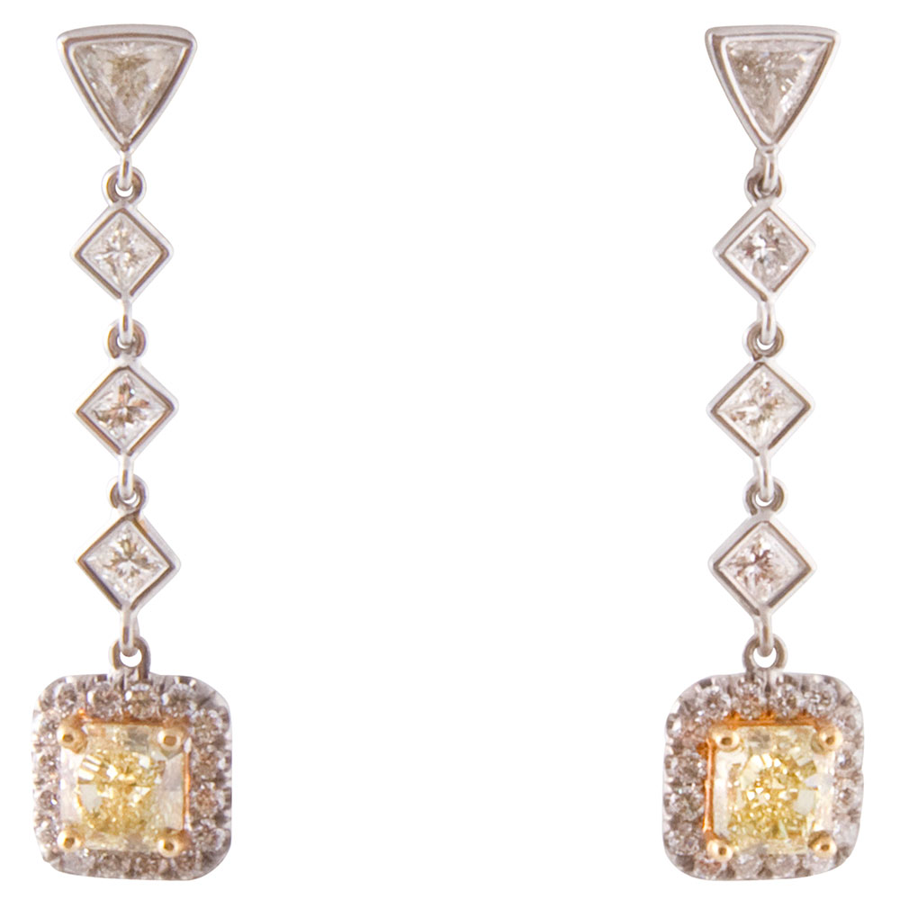 White Gold Fancy Yellow Diamond Earrings with White Diamonds
