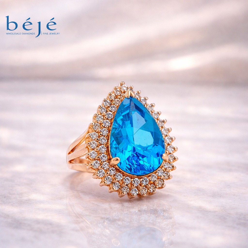 Blue Pear-Shaped Gemstone Ring - jewelry store in metairie - beje diamonds