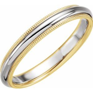 14K Yellow & White 3.5 mm Half Round Band with Milgrain Size 9