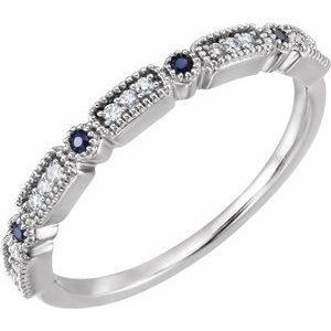 14K White .06 CTW Diamond & Sapphire Anniversary Band