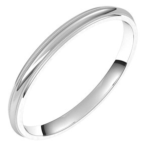 14K White 2 mm Milgrain Half Round Comfort Fit Band Size 5.5