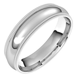 14K White 5 mm Double Milgrain Half Round Comfort Fit Band Size 12
