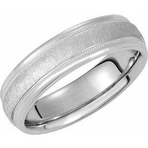 14K White 6 mm Half Round Band with Milgrain & Florentine Finish Size 4.5