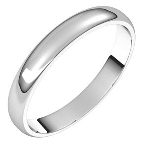 18K White 3 mm Half Round Light Band Size 12.5