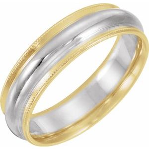 18K Yellow & Platinum 6 mm Half Round Band with Milgrain Size 5