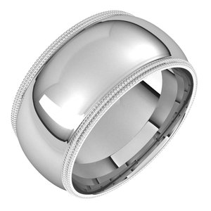 14K White 10 mm Double Milgrain Half Round Comfort Fit Band Size 10