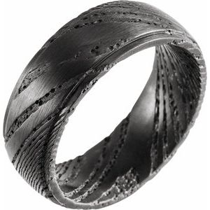 Damascus Steel Flat Black  Patterned Band Size 7
