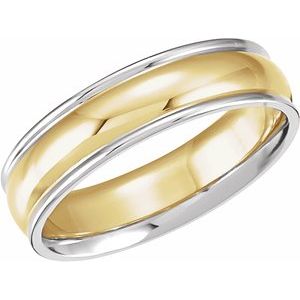 14K White/Yellow/White 6 mm Grooved Band Size 13