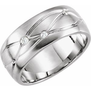 14K White 1/5 CTW Diamond Grooved 8 mm Band Size 7