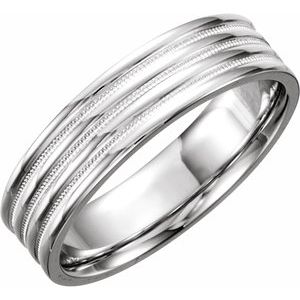 14K White 6 mm Ridged Band with Milgrain Size 10