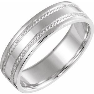 14K White 6 mm Rope Pattern Band  Size 10