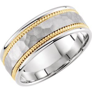 14K White/Yellow 9 mm Rope Design Band with Hammer Finish Size 16