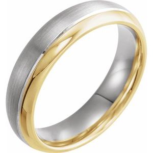 14K White/Yellow 6 mm Grooved Band with Brushed & Polished Finish Size 13