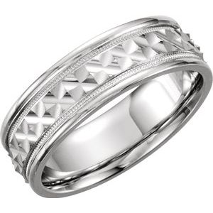 14K White 7 mm Design Band with Milgrain Size 8