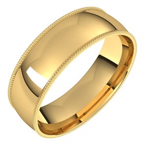 18K Yellow 6 mm Milgrain Half Round Comfort Fit Light Band Size 12