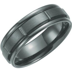 Black Titanium 7 mm Grooved Band Size 8
