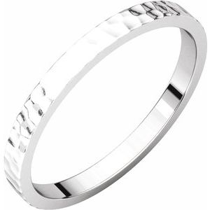 14K White 2 mm Flat Band with Hammer Finish  Size 7