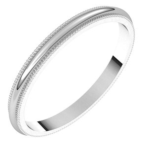 10K White 2 mm Milgrain Half Round Band Size 6.5