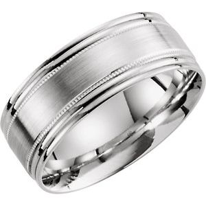 10K White 8 mm Lightweight Grooved Milgrain Band Size 9.5