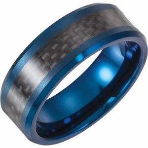 Tungsten Blue Enameled Band with Black Carbon Fiber Inlay Size 9.5