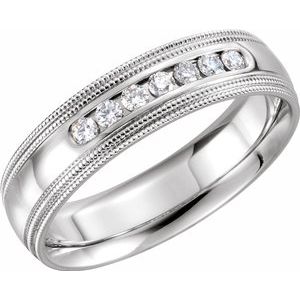 14K White 1/4 CTW Diamond Half Round 6 mm Double Milgrain Size 8.5