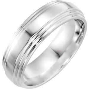 10K White 7 mm Double Beveled-Edge Band Size 4