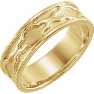 14K Yellow 6 mm Patterned Band with Bead Blast Finish Size 4