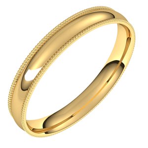 10K Yellow 3 mm Milgrain Half Round Comfort Fit Light Band Size 10.5