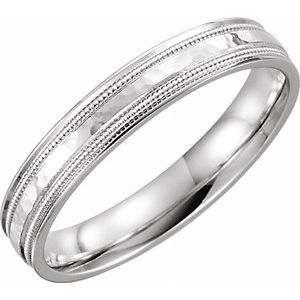 14K White 4 mm Flat Edge Band with Hammer Finish & Milgrain Size 5.5