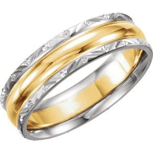 14K White/Yellow/White 6 mm Design-Engraved Band Size 12