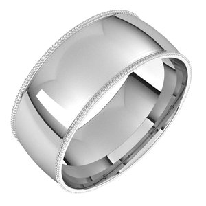 14K White 8 mm Milgrain Half Round Comfort Fit Light Band Size 13