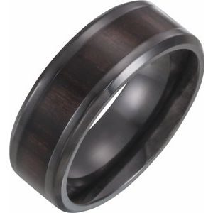Black Titanium 8 mm Beveled-Edge Band with Wood Inlay Size 5