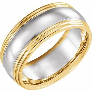 18K Yellow & Platinum & 18K Yellow 8 mm Double Edge Band Size 12.5