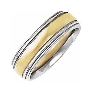14K White/Yellow/White 6 mm Half Round Band with Double Milgrain Size 6