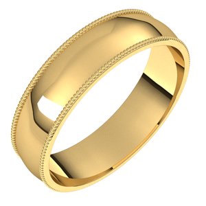 14K Yellow 5 mm Milgrain Half Round Comfort Fit Band Size 17
