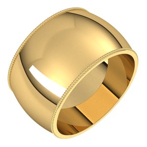 10K Yellow 12 mm Milgrain Half Round Band Size 11
