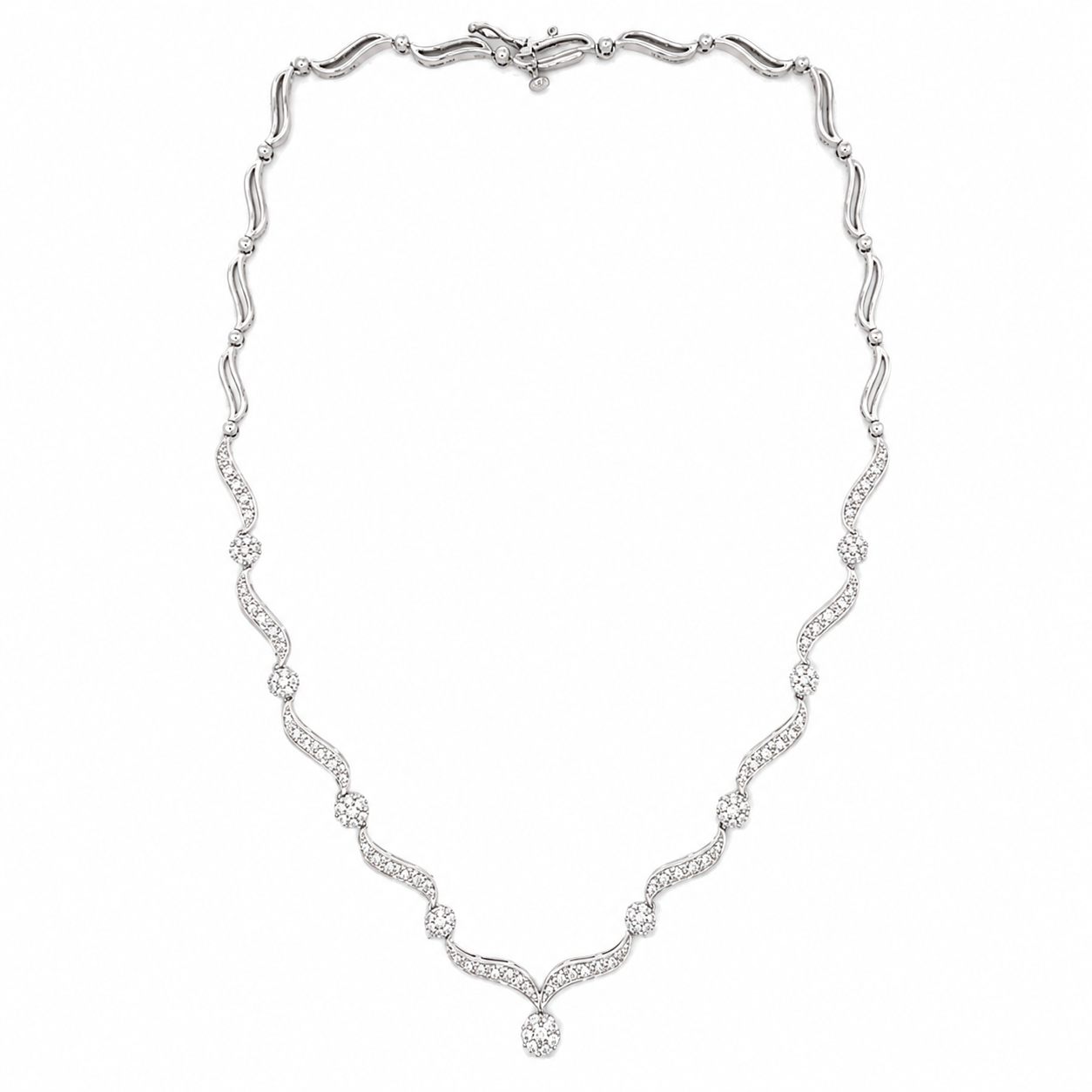 14K White Gold Diamond Swirl Necklace - Image 2