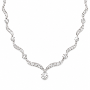 14K White Gold Diamond Swirl Necklace