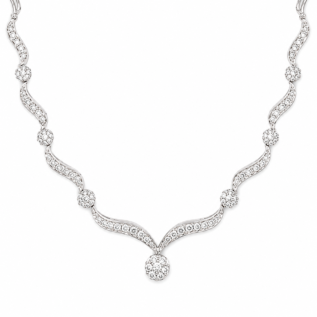 14K White Gold Diamond Swirl Necklace