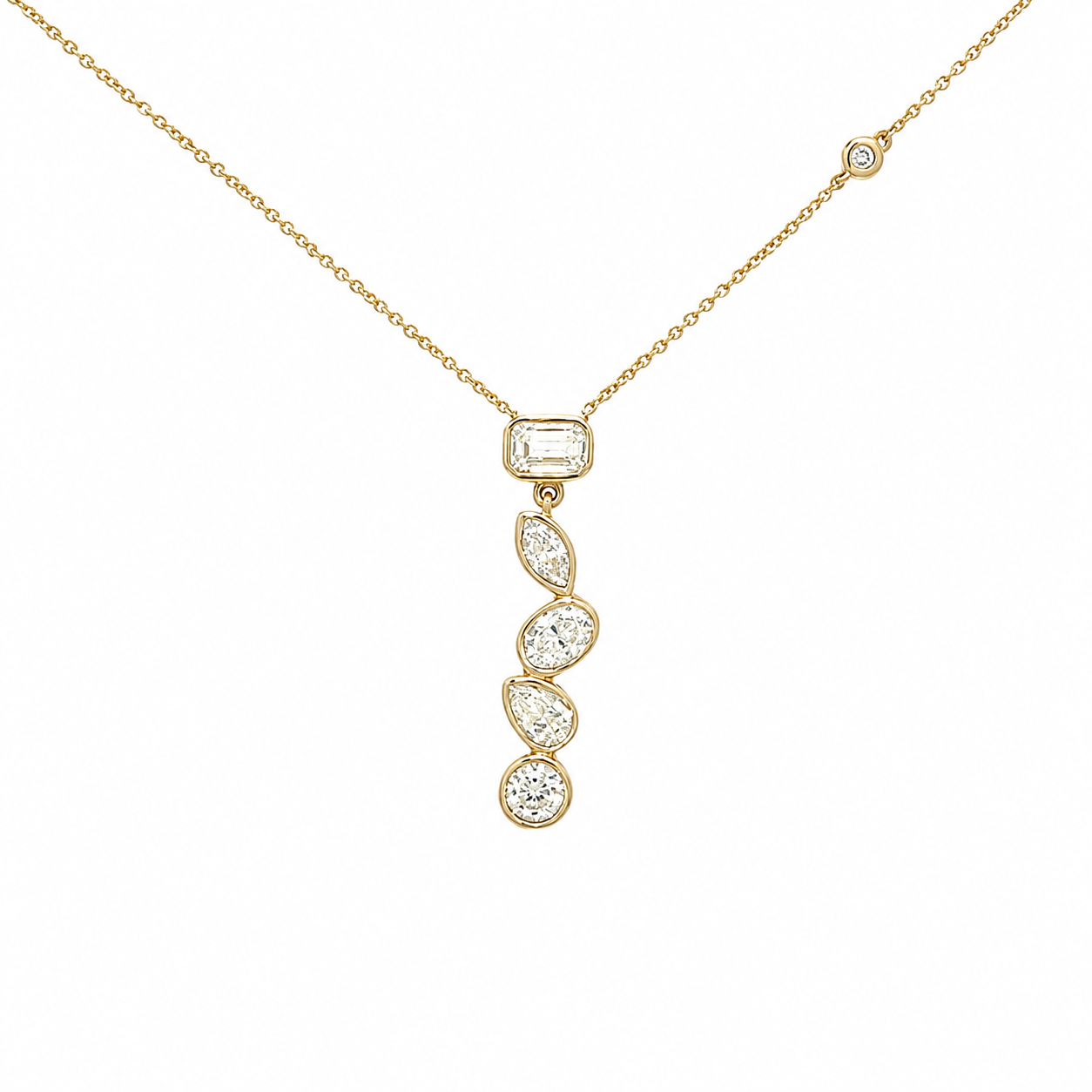 1.25 CTW Multi-Shape Diamond Drop Pendant in 14K Yellow Gold