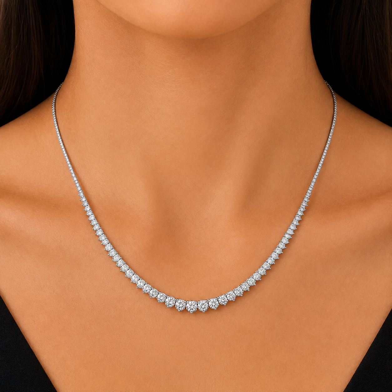 6.78 CTW Diamond Riviera Necklace in 14K White Gold - Image 2