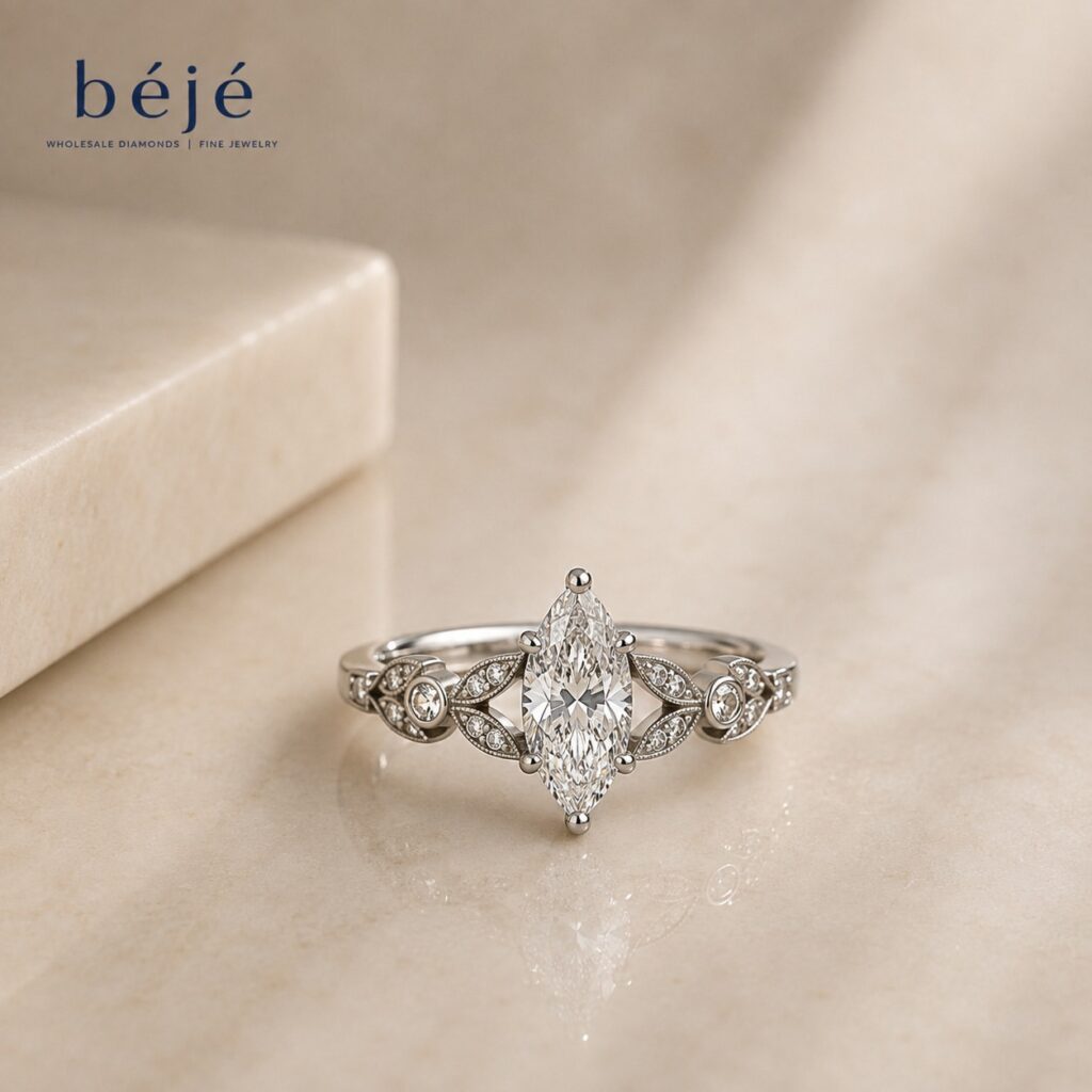 The Beauty of a Marquise Diamond Ring With Vintage Details - jewelry store in metairie - beje diamonds
