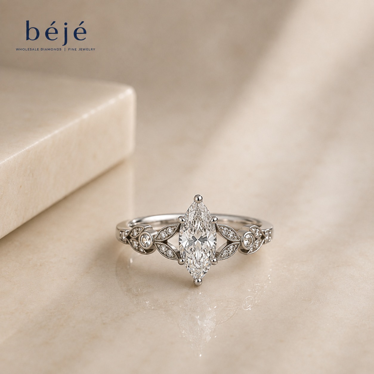 The Beauty of a Marquise Diamond Ring With Vintage Details - jewelry store in metairie - beje diamonds