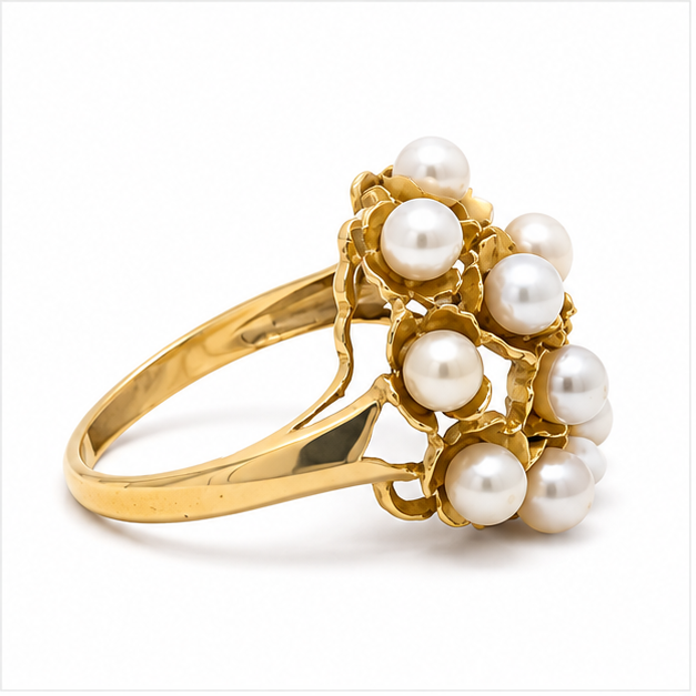 14K Yellow Gold Pearl Cluster Ring - Image 2