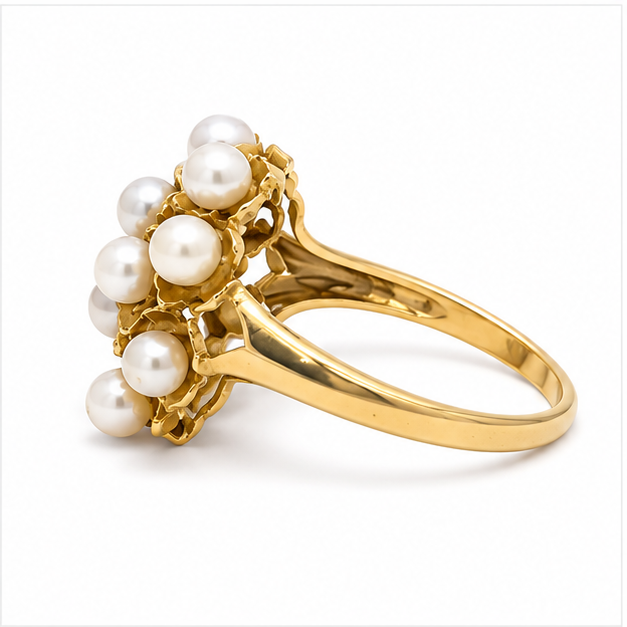 14K Yellow Gold Pearl Cluster Ring - Image 4