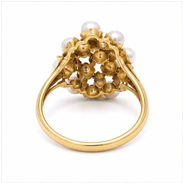 14K Yellow Gold Pearl Cluster Ring - Image 3