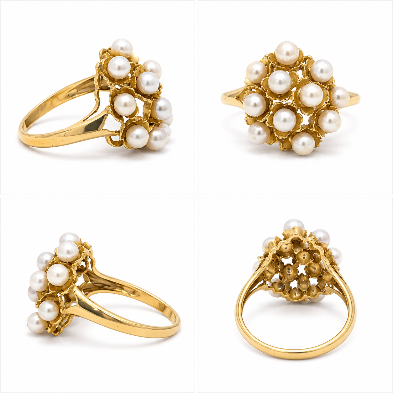 14K Yellow Gold Pearl Cluster Ring - Image 5