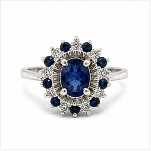 Sapphire & Diamond Halo Ring in 10K White Gold